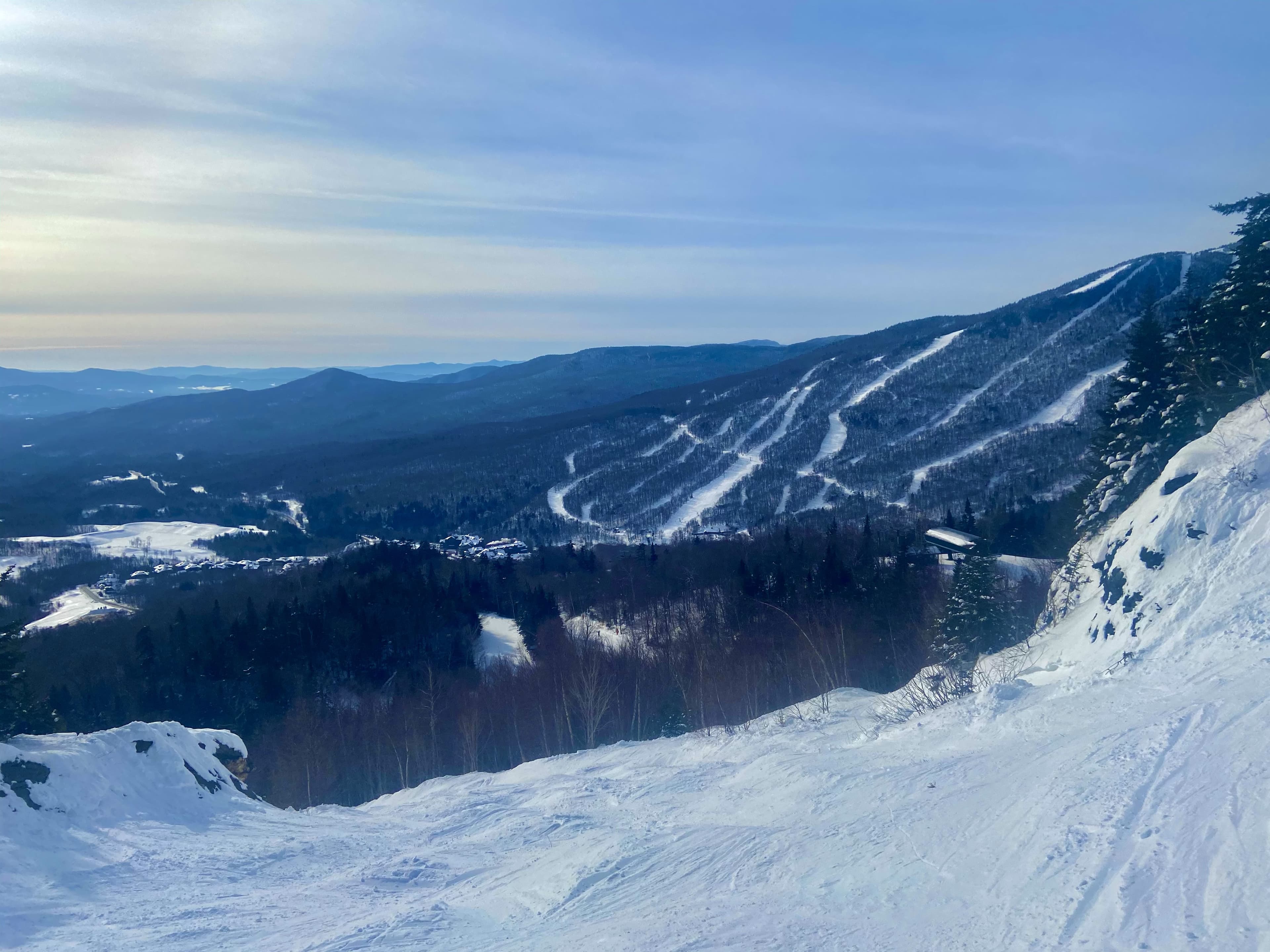 Snowy ski runs on the mountain at Stowe